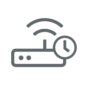 WLAN-Router Icon mit Funksignal und Uhr, Symbol für Internet und Zeit