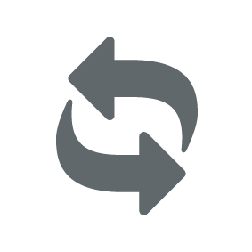 Zwei graue, gebogene Pfeile bilden ein Symbol für Synchronisierung und Aktualisierung.